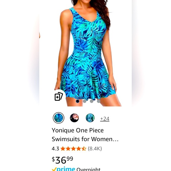 NEW- Blue Hawaiian floral print swim dress Tummy control push-up padded bra - Picture 2 of 5